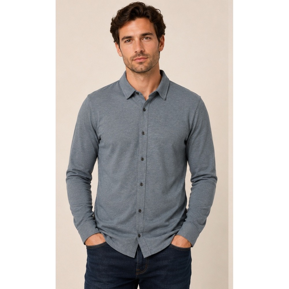 All In Motion Mens Commuter Shirt Teal Blue Long Sleeve Pique Knit Medium NWT